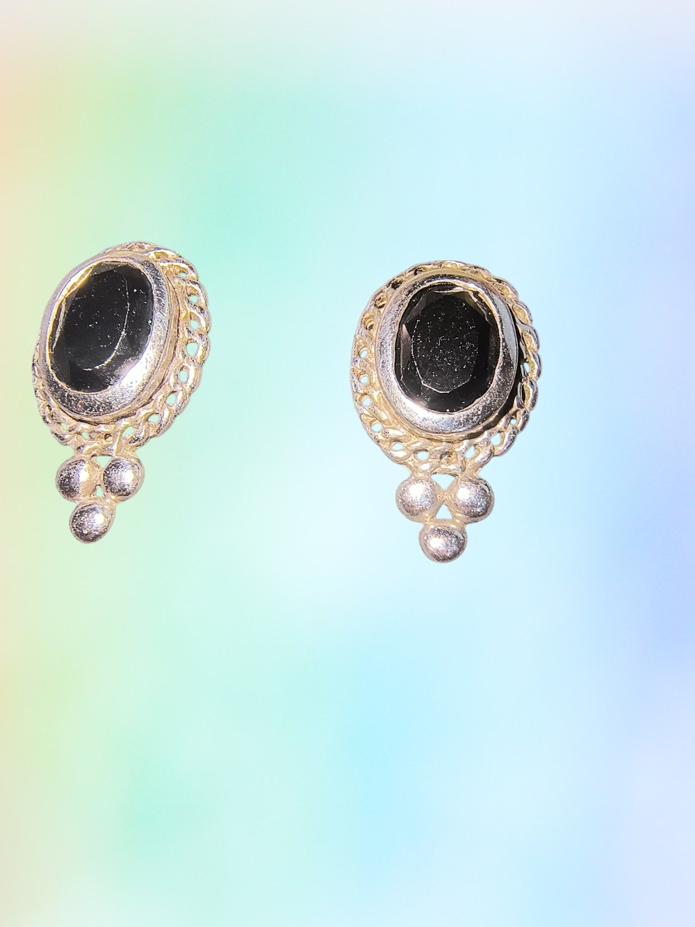Noa Zuman Sterling Silver Black Stone Drop Post Earrings